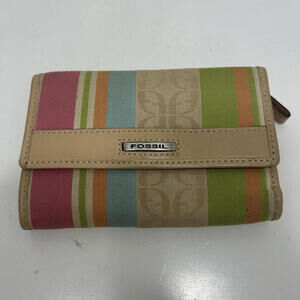 Fossil Bifold Wallet Leather Multicolor Zipper